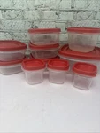 10 Rubbermaid (1)7J64 & (3)7J54 4OZ (5) 1.25C, 2C Containers Red Lids. Fixed Price $22.87.