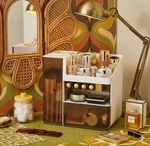 New Retro Style Large Countertop Makeup Organizer Plastic Acrylic White Brown. Fixed Price $38.99.