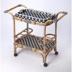 Butler Specialty Selena Rattan Bar Cart In Blue And White. Fixed Price $448.76.
