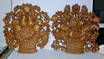 2 Large Syroco Fruit Basket Faux Wood Wall Plaque Brown Vintage Home Interior. Fixed Price $10.00.