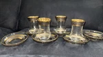 Vint Pasabahce,istanbul 24K Gold Gray Tea Drink Set 6 Plates Glasses. Fixed Price $54.99.