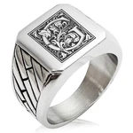 Stainless Steel Mens Royal Box Monogram Initial Large Square Biker Signet Ring. Fixed Price $27.00.