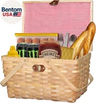 Wickerwise Gingham Lined Woodchip Picnic Basket With Lid Movable Handles. Fixed Price $38.66.