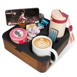 Couch Cup Holder Tray, Real Acacia Wooden Caddy With Soft Silicone, Snack Black. Fixed Price $47.16.