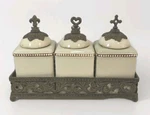 Gracious Goods Gg Faith Hope Love Canister Set Cream Iron Base Holder Acanthus. Fixed Price $90.00.