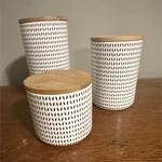 Mind Reader Ceramic Canister Set Of 3 With Wood Lids Abstract White Black. Fixed Price $22.00.