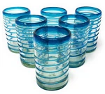 Dos Sue Hand Blown Mexican Drinking Glasses Set Of 6 With Aqua. Fixed Price $76.06.