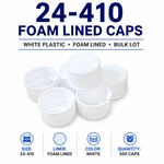 24-410 White Plastic Caps W/ Foam Liner 300 Count Bulk Bottle. Fixed Price $11.99.