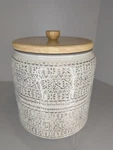 Target Home Threshold Stoneware Canister With Wooden Lid Cream Gray 2021 Genesis. Fixed Price $22.99.