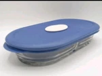 Vintage Pyrex 2 Cup Glass Divided Dish 8300 Blue Vented Lid Oval Oblong. Fixed Price $16.99.