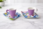 Villeroy & Boch Espresso Cup Saucer Set 2 Purple Modern Geometric New Wave. Fixed Price $65.00.
