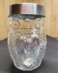 Circleware Owl Clear Glass Canister Silver Metal Lid 42OZ Embossed Storage Bird. Fixed Price $12.00.