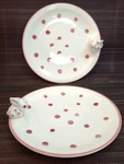 Schmid White Pink Polka Dots Bunny Rabbit Set Of 4 Ceramic Plates Easter Fun Euc. Fixed Price $79.99.