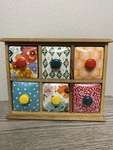 Pioneer Woman 6 Drawer Spice Tea Box Ceramic Floral Reclaimed Wood Storage. Fixed Price $32.99.