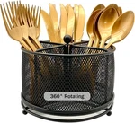 Dysanvica 360 Rotating Metal Utensil Caddy 4 Compartment Silverware Holder Black. Fixed Price $21.85.