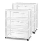 Sterilite Wide 3 Drawer Storage Cart, Plastic Rolling Organizer, White, 2 Pack. Fixed Price $99.99.
