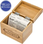Wood Recipe Box Bamboo W/ 100 Cards, Dividers & Holder Kitchen Organizer. Fixed Price $25.97.