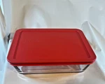 Pyrex 6-CUP Rectangle Glass Storage Dish W/ 7211-PC Red Lid Cover. Fixed Price $14.97.