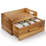 Acacia Wooden Tea Box Organizer With Drawer Chest For Bag. Fixed Price $54.59.