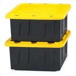 2-PACK Durabilt, Heavy Duty Plastic Storage Bins With Lids, 15 Gallon, Black/yel. Fixed Price $85.99.