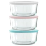 Pyrex 6-PC 4-CUP Round Glass Storage Set With Assorted Color Lids. Fixed Price $19.49.
