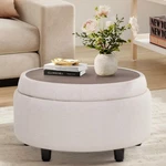 Colamy Fabric Round Storage Ottoman W/ Reversible Tray Lid - Beige. Fixed Price $95.59.