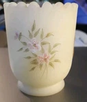 Fenton, Toothpick Holder, Custard Satin Glass, "pink Blossom", Hand Decorated.. Fixed Price $35.00.