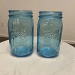 Ball Mason Jar Blue Glass Set Two 24OZ Wide Mouth Canning Cottage Farm Granny. Fixed Price $36.00.