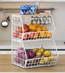 Wetheny 2 Tier Stackable Wall Mounted Wire Basket Fruit With Wood Lid. Fixed Price $26.94.