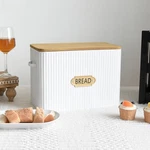 Emax Home Vertical Stripes Xl Farmhouse Bread Box W/ Wood Lid. Fixed Price $83.32.