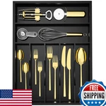Wushizhuhun Silverware Drawer Organizer 7 Slots Bamboo Cutlery Tray Kitchen. Fixed Price $56.00.