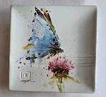 Dean Crouser Signed Ceramic Plate, Tray Butterfly & Flower, Big Sky Carvers. Fixed Price $9.60.