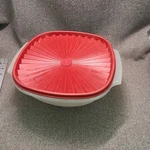 Vintage Tupperware Servalier Bowl Clear With Red Lid 858-5 859-2. Fixed Price $10.00.