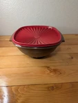 Vintage Tupperware Servalier Brown Bowl Red Sunburst Lid 858-2 / 859-2 Retro Mcm. Fixed Price $16.95.