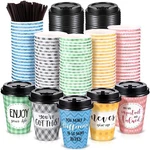 Gerrii 100 Pack Disposable Coffee Cups With Lids And Straws, Motivational Pap.... Fixed Price $51.86.