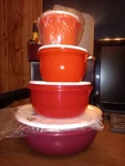 Tupperware Mixing Bowl With Lids Set 4 Red Nesting New. Fixed Price $39.99.