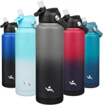 Insulated Water Bottle With Straw LID,40 Oz Stainless Ounces, Gray Black. Fixed Price $30.73.