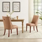 Linon Hale Set Of 2 Tan Faux Leather Upholstered Dining Chairs Brown Wood Legs. Fixed Price $135.00.