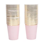 Pink Gold Paper Cups With Metallic Border Disposable 9OZ For Wed. Fixed Price $21.40.