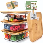 Ecopreps Glass Bento Containers Bamboo Lids 3 Compartment Meal. Fixed Price $77.50.