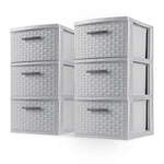 Sterilite 3 Drawer Storage Tower, Plastic Weave Medium Organizer, Cement, 2 Pack. Fixed Price $122.99.