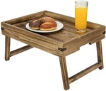 Mygift Rustic Dark Brown Wood Breakfast Serving Tray With Foldable Legs. Fixed Price $32.99.