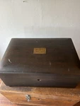 Vtg Wood Cigar Humidor Box White Milk Glass Lined Monogram Approx 11X8X5. Fixed Price $59.99.
