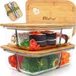 Ecopreps Large 3-COMPARTMENT Glass Bento Box Containers With Bamboo Lids. Fixed Price $83.25.