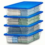 Homz Snaplock 41 Qt Stackable Plastic Storage Container W/ Lid, Blue (4 Pack). Fixed Price $95.99.