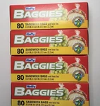 Hefty Baggies 80 Sandwich Bags With Twist Ties X 4. Size 6 3/4IN. New. Fixed Price $24.99.
