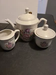 Gibson Floral Tea Pot, Sugar And Cream Holders. Fixed Price $35.45.