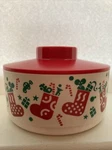 Vintage Tupperware Christmas Container 2062A-3 With Lid White Red Green Stocking. Fixed Price $10.99.