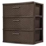 Sterilite 3 Drawer Wide Storage Tower, Plastic Weave Home Organizer, Espresso. Fixed Price $54.99.