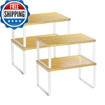 Simple Trending Bamboo Cabinet Organizer Shelf Set Of 4 Kitchen Counter Shelves. Fixed Price $43.11.